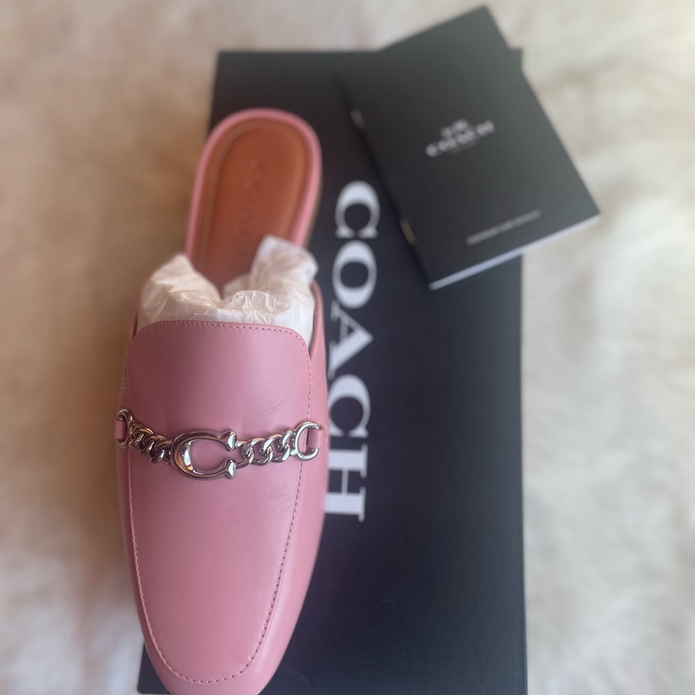 Coach Pink Mules with Silver Chain Detail